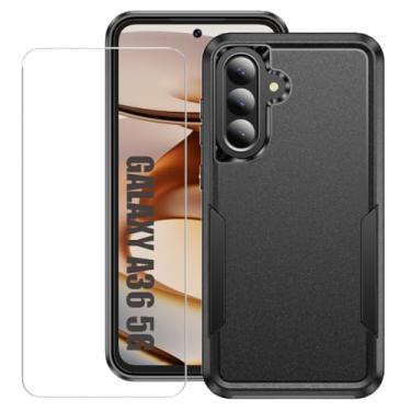 Imagem de Capa para Samsung Galaxy A17 5G com protetor de tela, capa para celular Samsung A17 5G, ajuste fino, de grau militar, resistente, capa protetora para Galaxy A17 5G (1, preto, A36 5G)