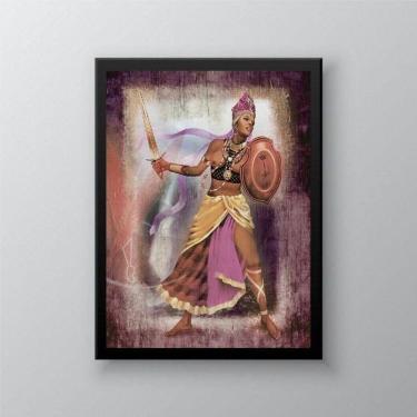 Imagem de Quadro Decorativo Orixá Obá 33x24cm - Madeira Branca
