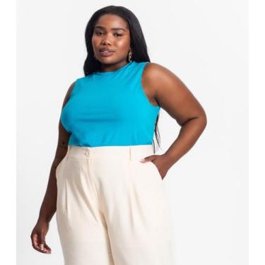 Imagem de Regata Plus Size Em Ribana Canelada Secret Glam Azul, Plus G3, Azul
