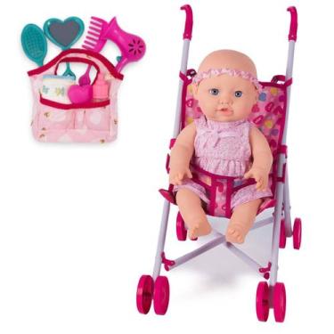 Imagem de Boneca Bebê Bebezão Sapekinha Faz Xixi + Carrinho e Bolsinha - Milk Br