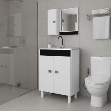 Imagem de Conjunto Balcão Banheiro Cuba e Espelheira Onix - Moveis Sander, Branc