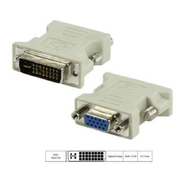 Imagem de Adaptador Conversor Vga (Fêmea) Para Dvi-I (Macho) Dual Link 24+5 Pinos
