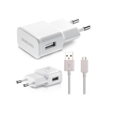 Imagem de Carregador de Celular Samsung Galaxy Branco Com Cabo Usb V8 J1 J2 J3 J4 J5 J7 Gran Prime Pro