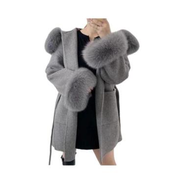 Imagem de Jaqueta Feminina Oversize De Inverno Com Gola E Punhos De Pele De Rapo