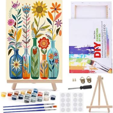 Imagem de MaiMMaledy Kit de pintura por números 20 x 30 cm L para adultos iniciantes imagens em tela com pintura de desenho emoldurado, pigmento acrílico com cavalete triangular de madeira, buquê de cores