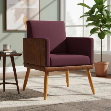 Imagem de Poltrona Decorativa Para Sala Recepção Escritório Consultório Lis Corino Peroba e Suede