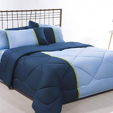Imagem de Enxoval Edredom + Jogo De Cama King Aconchego Premium 06 Peças - Azul- Marinho