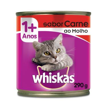 Imagem de Ração Úmida Whiskas Lata Carne ao Molho para Gatos Adultos 290 g
