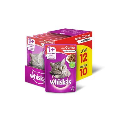 Imagem de Ração Úmida Sachê Carne ao Molho para Gatos Adultos 12 unidades Whiskas
