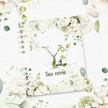 Imagem de Caderno A5 Floral Personalizado com Nome e Inicial, Caderno de Anotações sem Pauta, Caderneta Capa Dura, Caderno Espiral 96 Folhas para Estudos e Organização (Y,SIMPLES)