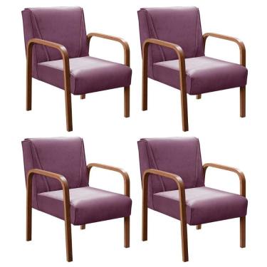 Imagem de Kit 4 Poltronas Anita Moderna Decorativa Braço Madeira Veludo Roxo 380