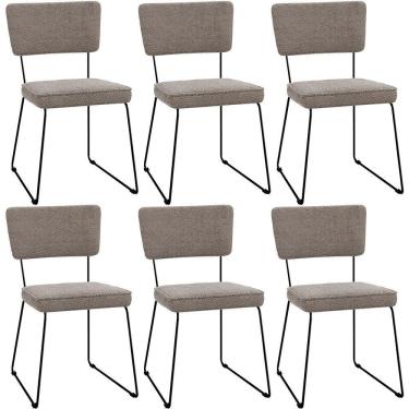 Imagem de Kit 06 Cadeiras Estofada Base De Aço Allana L02 Bouclê Bege