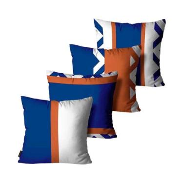 Imagem de Kit com 4 Capas Para Almofada Geométrica Azul - Mdecore