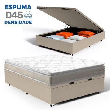 Imagem de Cama Box Baú com Colchão de Espuma D45 Pillow Top Ortopédico Domo Casal 138cm
