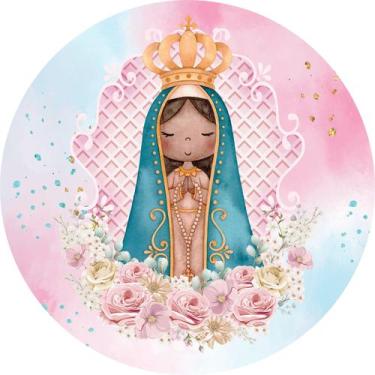 Imagem de Painel de Lona Redondo Nossa Senhora Aparecida Fundo Degrâde Aquarela 