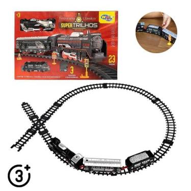 Imagem de Trem de Brinquedo Clássico com Trilhos Vagões Som Luz Acessórios Ferro