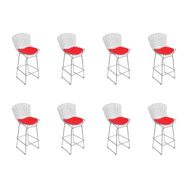 Imagem de Kit 8 Banquetas Bistrô Bertoia Cromada D80 Com Assento Sintético Vermelho