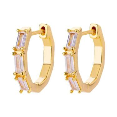 Imagem de Brincos de Argola Dourados com Zircônia - Aço Inoxidável - Luxo e Mode