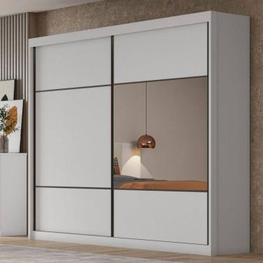 Imagem de Guarda-Roupa Casal Atlântica 2 Portas 8 Gavetas 100% Mdf com Espelho Neve - Pnr Móveis