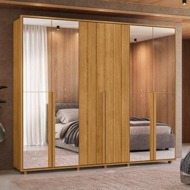 Imagem de Guarda-roupa Casal 6 Portas 100% Mdf com Espelhos e Pés Volpi Cumaru