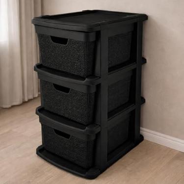 Imagem de Gaveteiro Organizador Grande de Chão 15 Litros com 3 Gavetas em Plástico Juta (Preto)