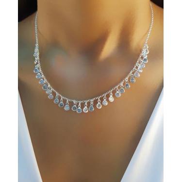Imagem de Colar Elo Português com Pontos de Luz Zircônia Cristal Banhado a Prata