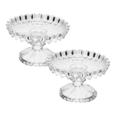 Imagem de Kit 2 Prato De Sobremesa Com Pé Cristal Boleira Porta Bolo Centro De Mesa Suporte Geneva 14cm Wolff