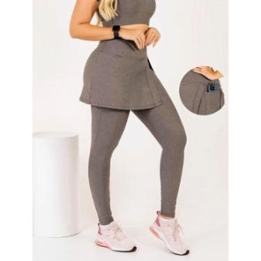 Imagem de Calça Legging Saia Fenda Feminina Moda Evangélica Fitness Com Bolso Lateral Academia The Start-Feminino