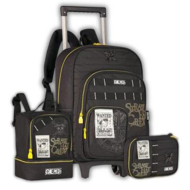 Imagem de Kit Mochila Rodas One Piece Lancheira Térmica E Estojo Luffy, Preto