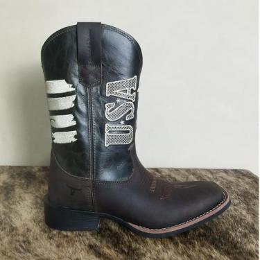 Imagem de Bota Texana Masculina Texas Rodeo Couro Marrom Escuro USA, 42