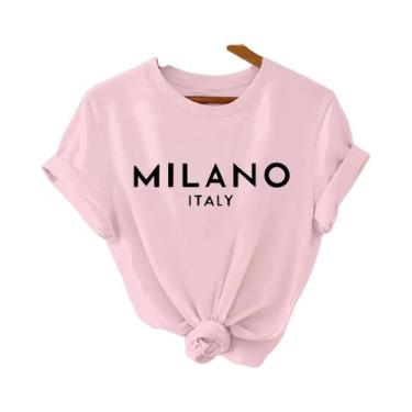 Imagem de Camiseta Casual Feminina De Poliéster Com Estampa De Milão, Itália, Ma