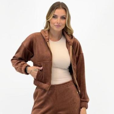 Imagem de Jaqueta Rosa Bella Cropped em Veludo Cotelê com Capuz Feminina-Feminino