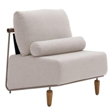 Imagem de Poltrona Decorativa Aurea Base Aço Champagne Linho Bege - Nexta Casa