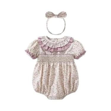 Imagem de Macacão De Algodão Para Bebês Meninas Com Bordado, Vestido De Manga Cu