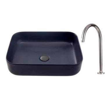 Imagem de Kit Cuba para Banheiro Retangular Slim Cerâmica Fluorita e Torneira Al