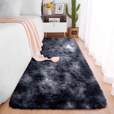 Imagem de Passadeira Quarto Felpudo Peludo Mesclado Preto 60 X 180 Cm - Tapetes 