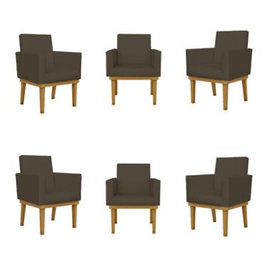 Imagem de Kit 06 Poltronas Nina Escritório Recepção Sala Courino Marrom Balaqui Decor