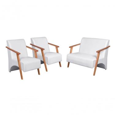 Imagem de Conjunto De Poltronas E Namoradeira Venus Braços Madeira Maciça Courino Branco Unidecor