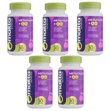 Imagem de Kit 5 Metilfolato com Vitaminas B6 e B12 5x30 cápsulas Malta - Maltta,