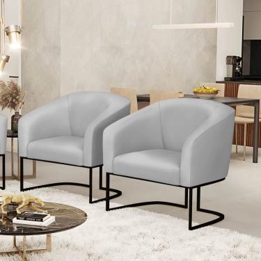 Imagem de Poltrona Sala Decorativa Kit 2 Stella Sintético Cinza Preto D'Rossi