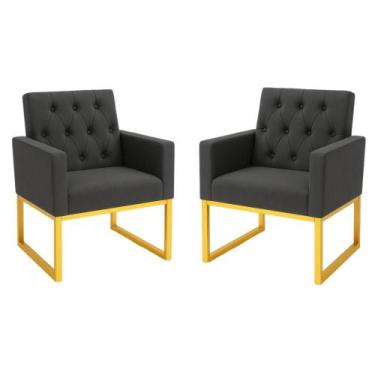 Imagem de Kit 2 Poltronas para Recepção Thais com Base de Ferro Dourado Resisten