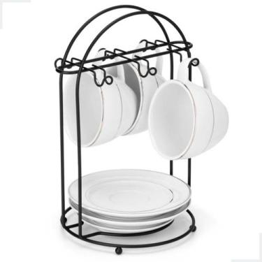 Imagem de Suporte Organizador Para 6 Xícaras Pires de Café Para Mesa Aço Preto A