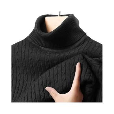 Imagem de Suéter Masculino De Gola Alta Canelado Quente Ajustado De Tricô Com Li