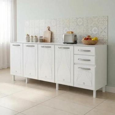 Imagem de Balcão de Cozinha para Pia em Aço 5 Portas 2 Gavetas sem Tampo 200cm S