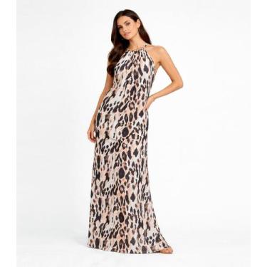 Imagem de Vestido Longo Estampado Sem Manga Infinita Cor Bege, G, Bege