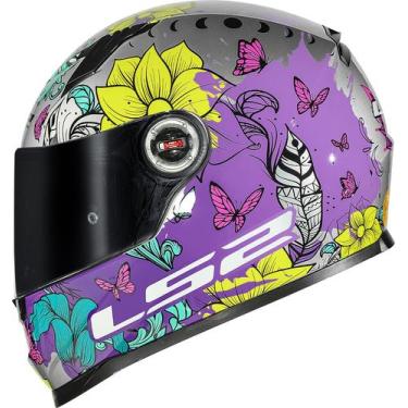 Imagem de Capacete ls2 ff358 dreamcatcher rosa prata azul flores floral, 56/s