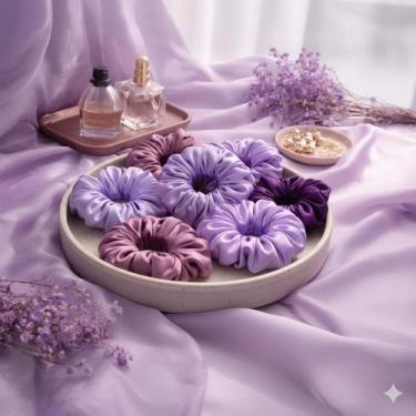 Imagem de Kit 30 Xuxinhas de Cetim com Costura Embutida Scrunchies Frufru Rabicó
