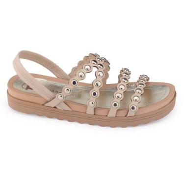 Imagem de Sandália Tanara T8133 Slip On Flatform tiras tachinhas gold, Bege, 36