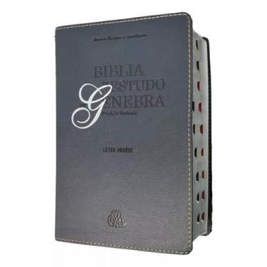 Imagem de Bíblia de estudo de genebra  capa de luxo azul  ara  letra grande  com
