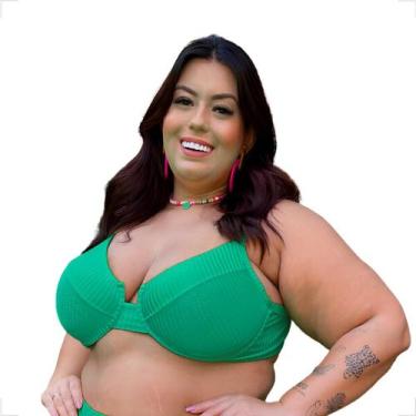 Imagem de Top Avulso Biquini Plus Size Meia Taça Retrô Canelado Bojo Removível -
